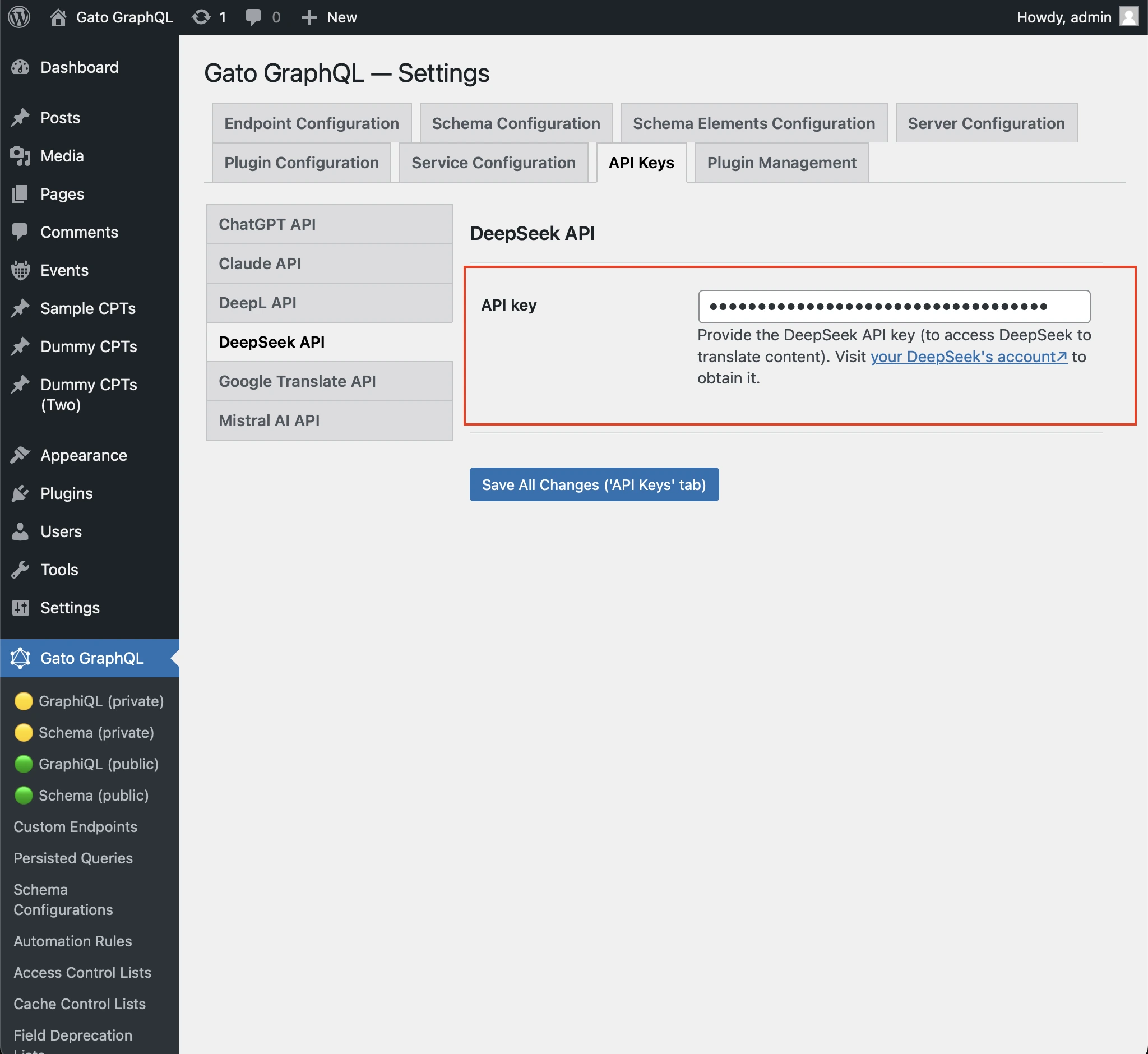 设置 DeepSeek 的 API 密钥