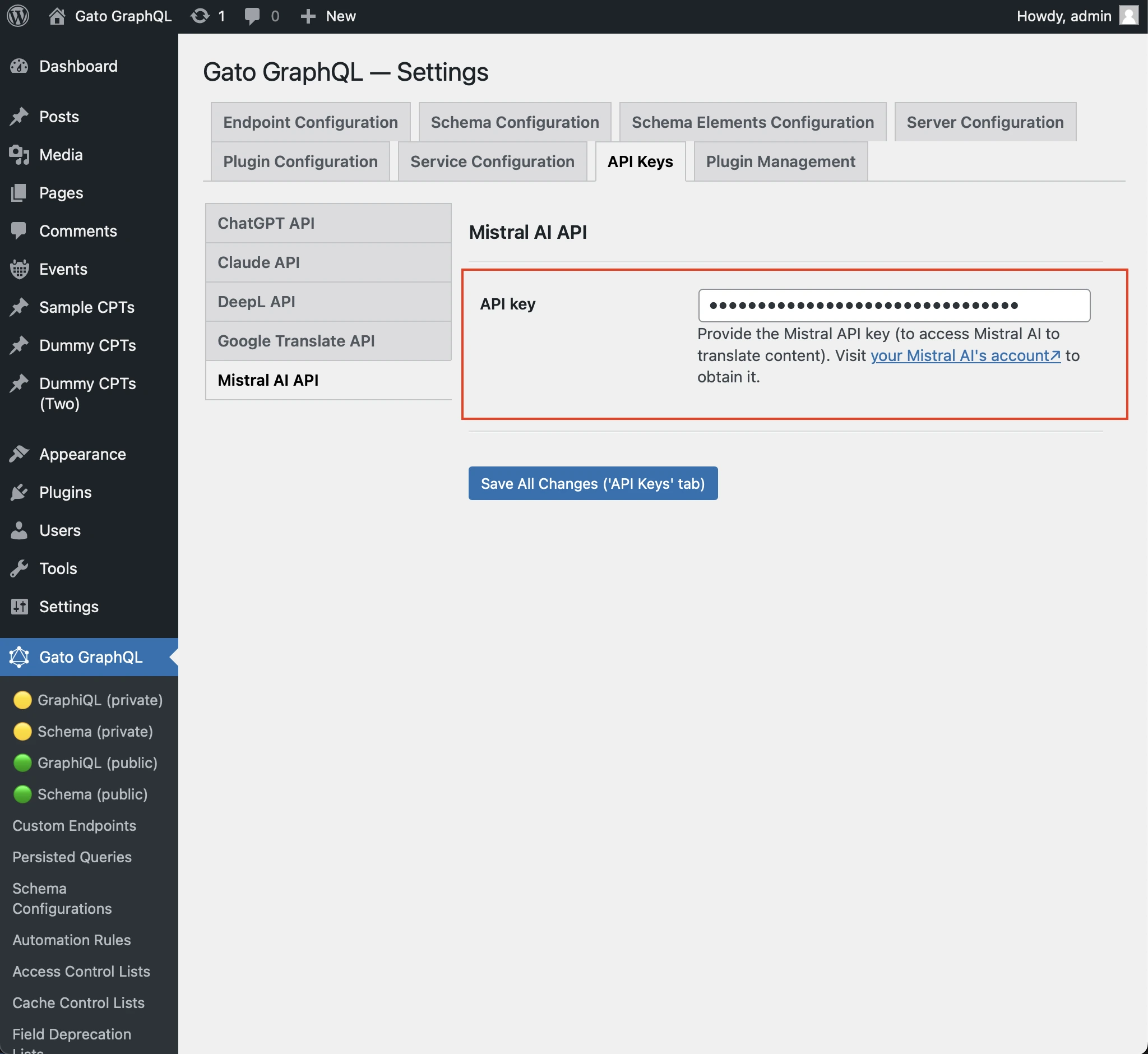 设置 Mistral AI 的 API 密钥