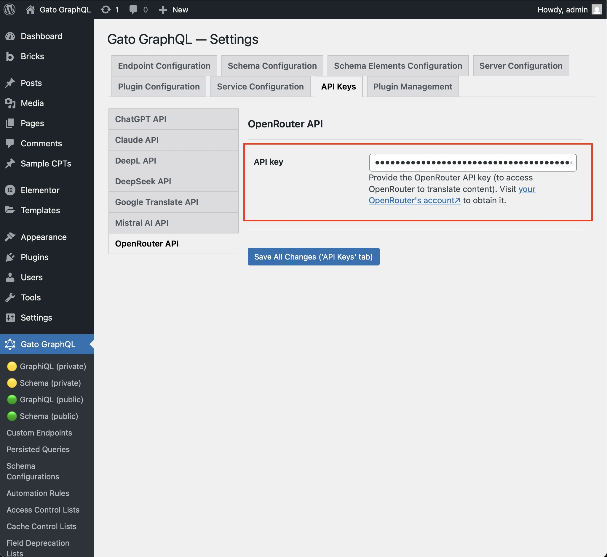 设置 OpenRouter 的 API 密钥