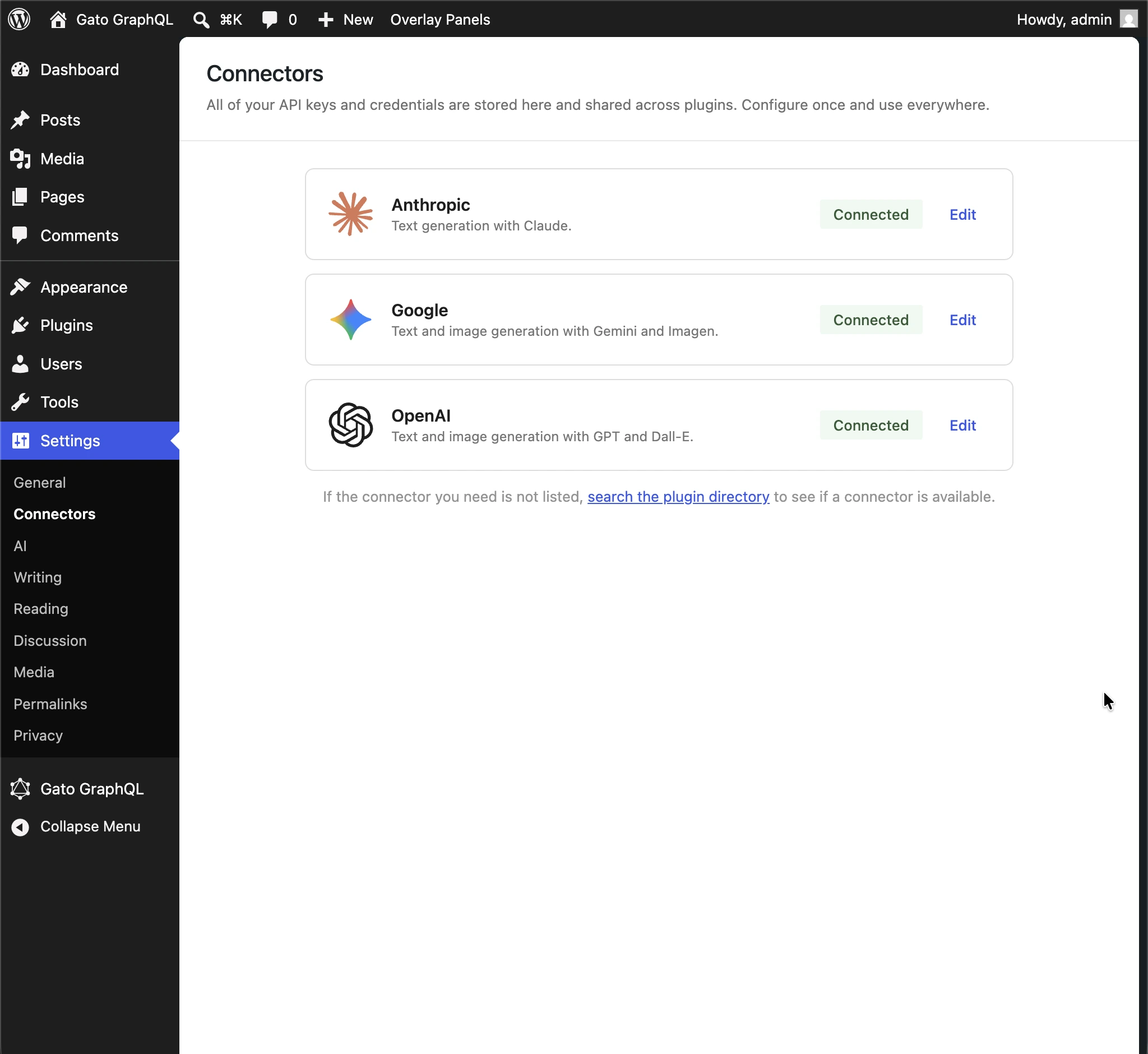 API 密钥从 WordPress AI Connectors 中获取