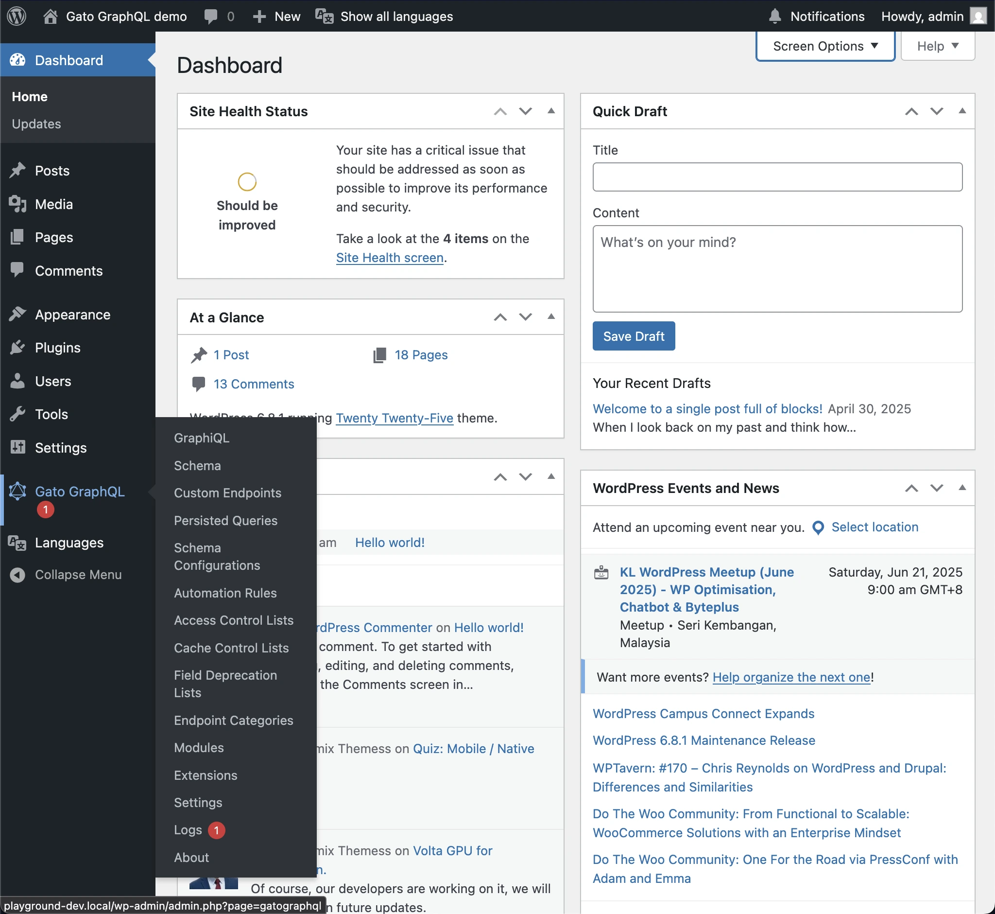 WordPress 管理界面中的通知徽标