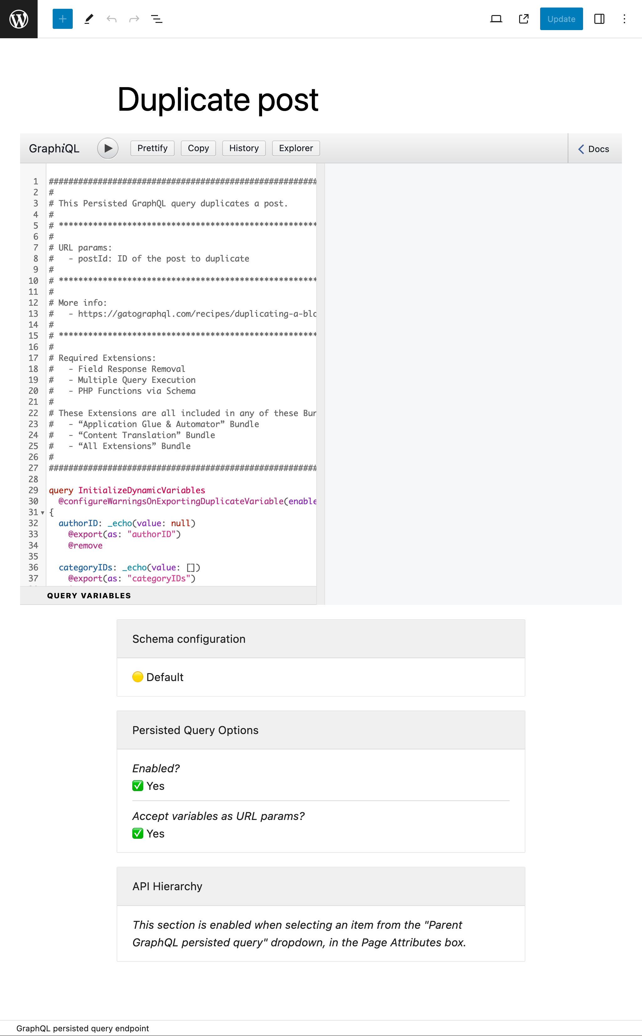 编辑器中的 Persisted Query