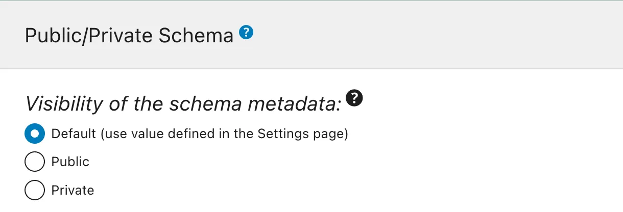 在 schema 配置中设置的公开/私有 schema 模式