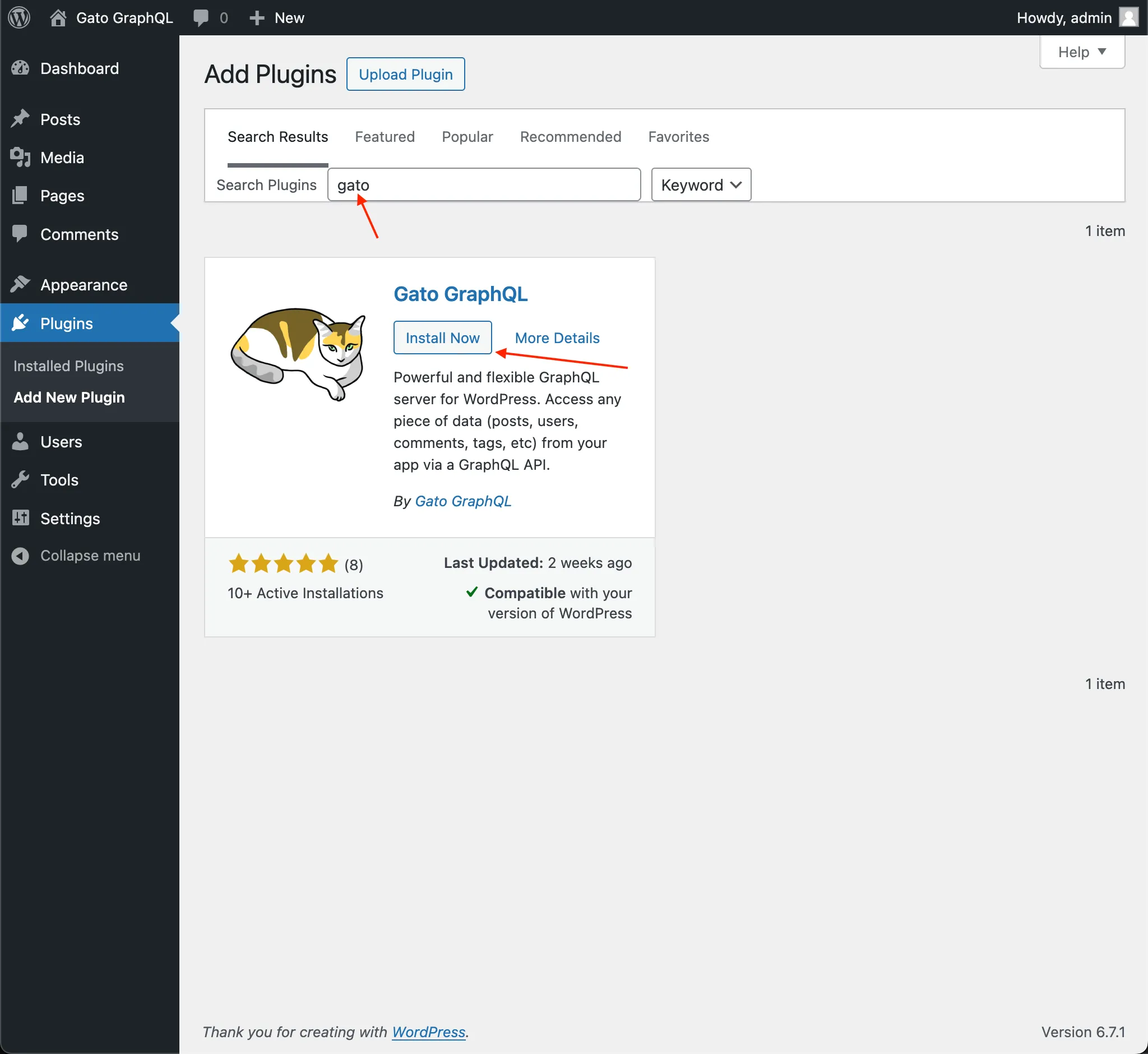 在 WordPress 中安装 Gato GraphQL