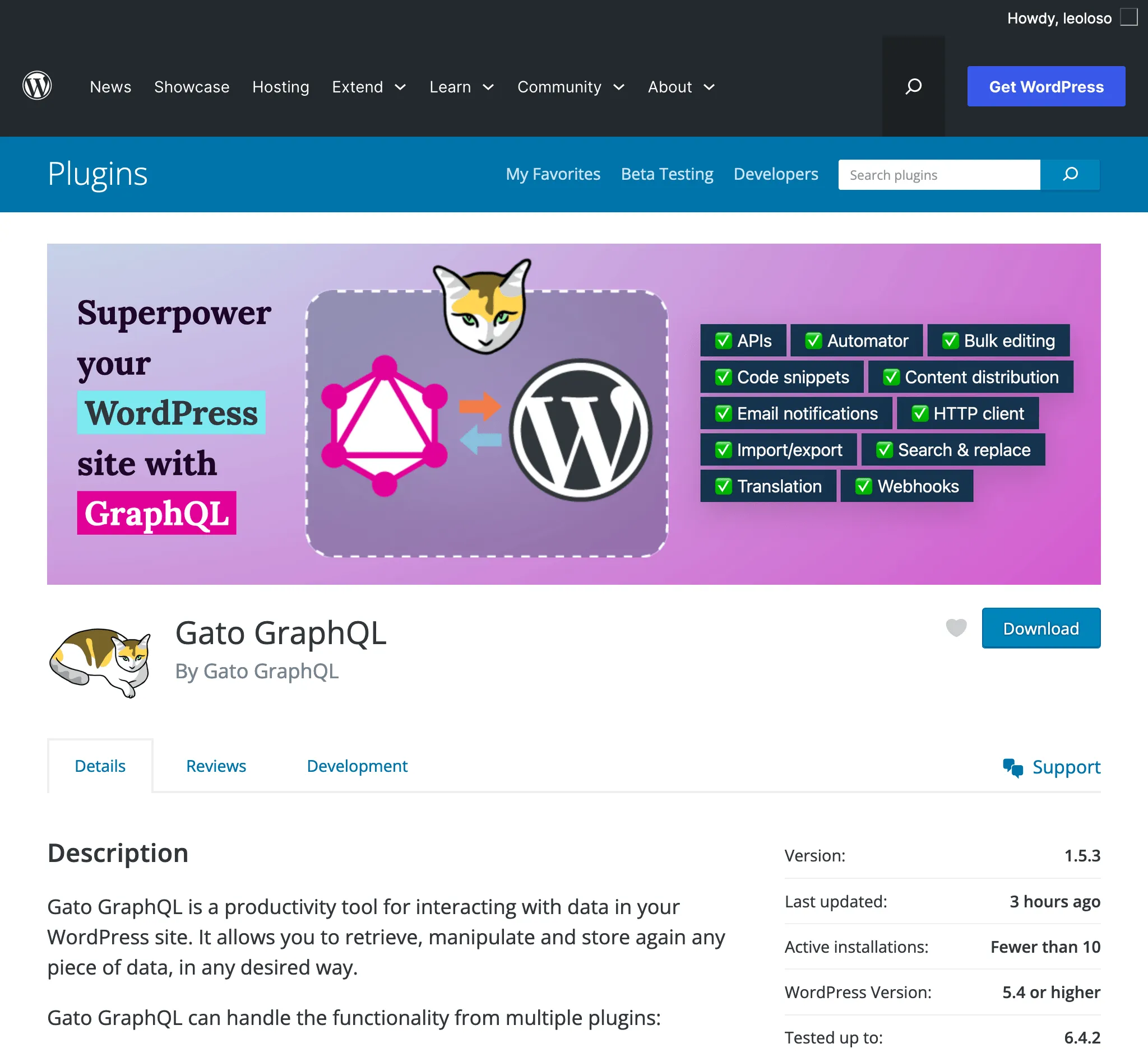 WordPress 插件目录中的 Gato GraphQL