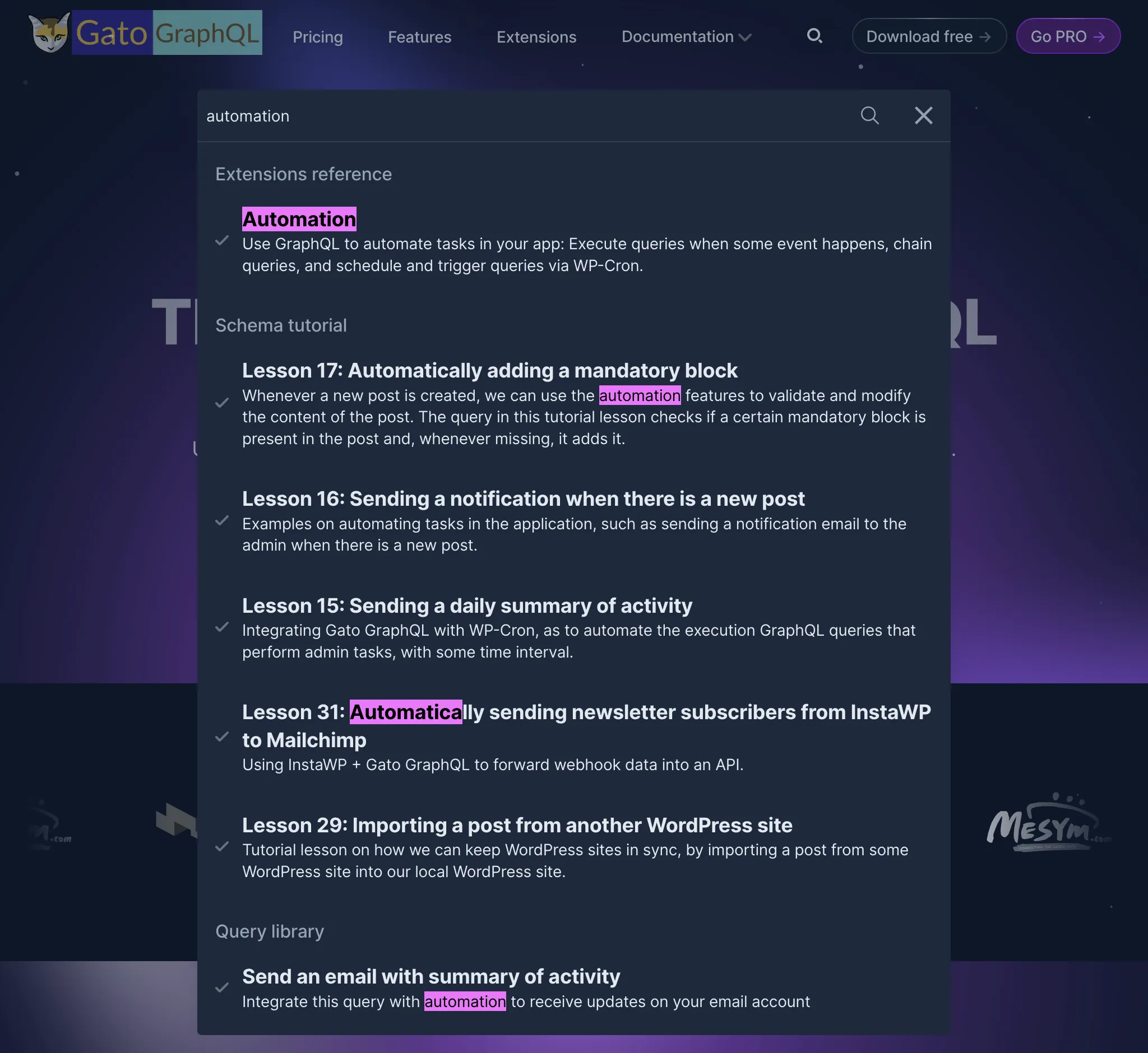 Gato GraphQL 全新网站中的搜索功能