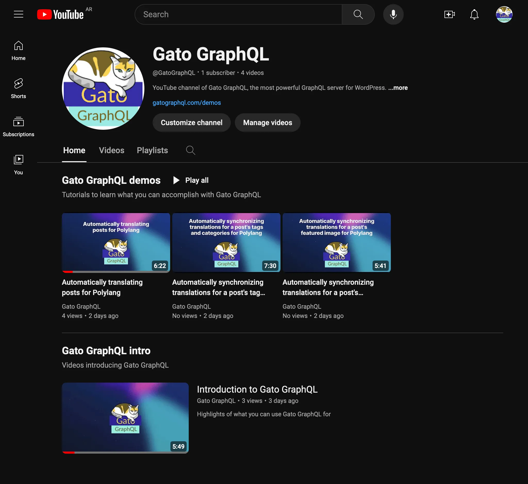 Gato GraphQL YouTube 频道